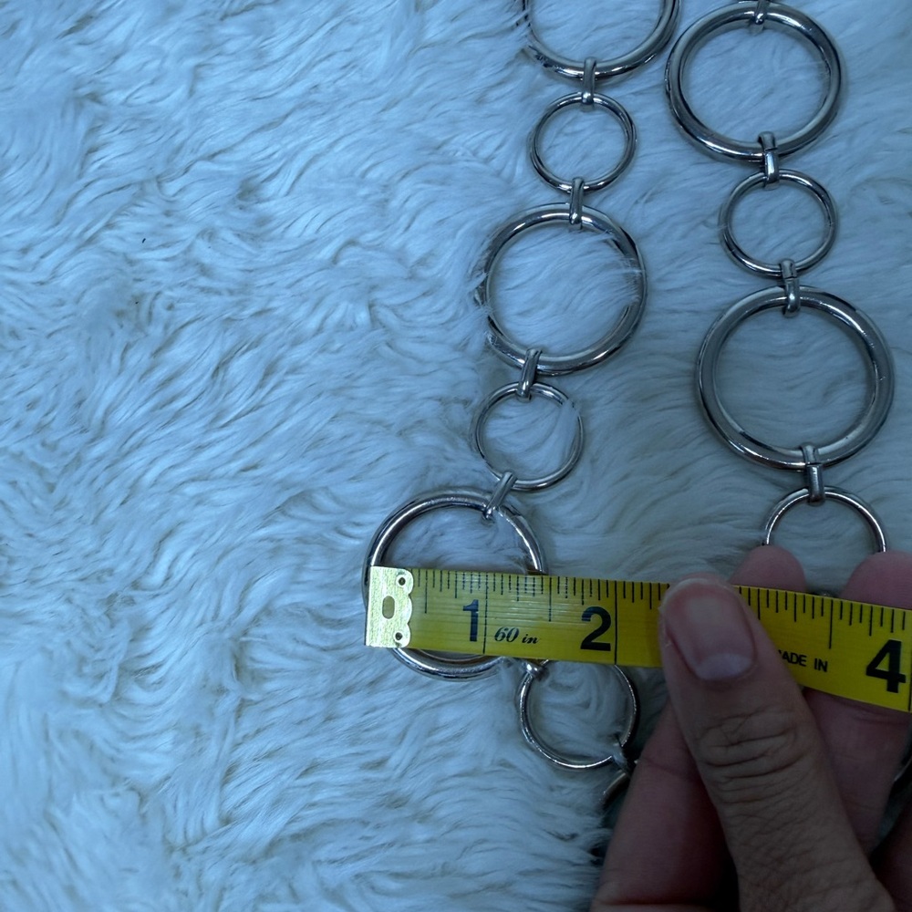 Vintage 90's Y2K Heavy Chunky Chain Waist Belt Silver O-ring Circle Link Adjusta - Picture 7 of 11